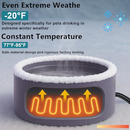 Pet Heated Bowl for Dog,Cat Warming Water Bowl with Chew Resistant Power Cord, Outdoor Waterproof Smart Uniform Heating for Small Animals Bird Chicken Rabbit Duck (108 fl oz, Purple)