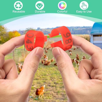 Poultry Leg Bands, 6 Colors 100PCS/Bag 16MM 001-100 Numbered Plastic Poultry Chickens Ducks Goose Leg Bands Rings for Chickens Gamefowl Turkey Duck Goose(Red) - color: Red