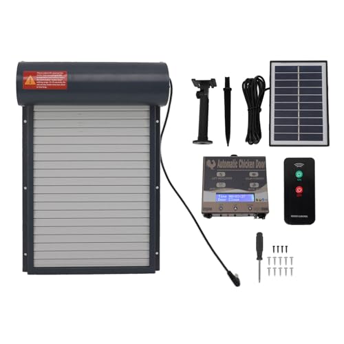Ymiko Solar Powered Automatic Coop Door Opener with Timer & Light Sensor Remote Controlled Poultry House Door for Chickens Ducks Grey