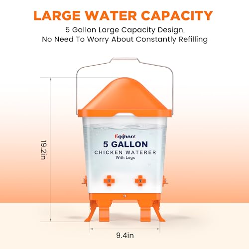 Eggluuz 5 Gallons Chicken Waterer Bucket with Horizontal Nipples, Adjustable Legs and Anti-Roost Cone