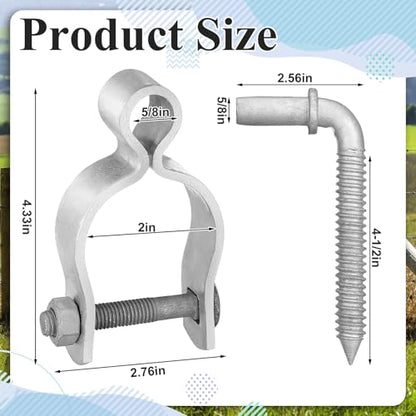 MorningRo 4 Pcs Farm Gate Hinge Set 5/8'' x 2'' Chain Link Fence Gate Post Hinge in Zinc Plated, 5/8" x 4-1/2" Wood Post Lag Screw