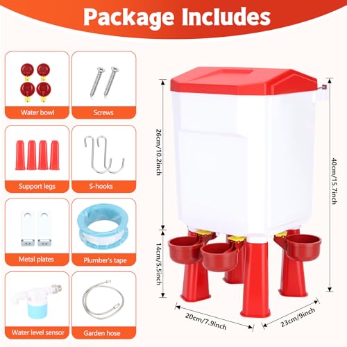Chicken Waterer Float-Controlled Automatic Continuous Fresh Water Filtered Float- Chicken Waterer 2 Gallons Large Poultry Waterer for Duck, Quail, Turkey, Chick (Red)