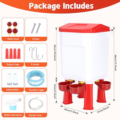 Chicken Waterer Float-Controlled Automatic Continuous Fresh Water Filtered Float- Chicken Waterer 2 Gallons Large Poultry Waterer for Duck, Quail, Turkey, Chick (Red)
