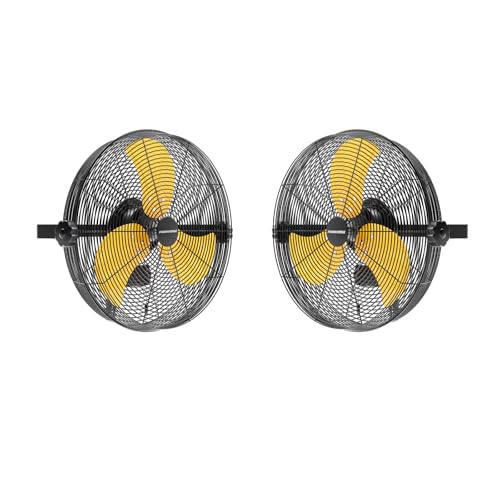 2PCS 14 Inch Wall Fan Pro Series - Waterproof Motor High Velocity Wall Mount Fans for Commercial, Residential, Warehouse, Covered Patio, Shop, Garage, Barn 3 Speed 3000 CFM UL Safety Listed - color: Yellow, size: 14 Inchx2