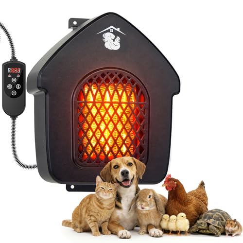 600W Dog House Heater with Shermostat, Wall Mount, 10ft Anti Bite Cord, Overheat Protection, Electric Warmer for Hound Kennel, Cat Cage, Chicken Coop, UL Test Passed, Black