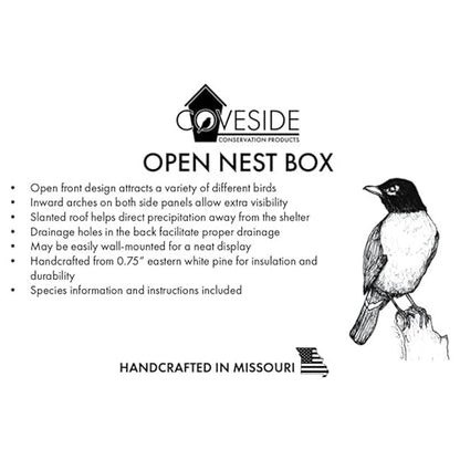Nesting Perch Open-Front Birdhouse | Handcrafted from Sustainable Eastern White Pine | Easy Mount Under Eaves or on Building | Weather-Resistant Protection for Song Sparrows, Robins & More