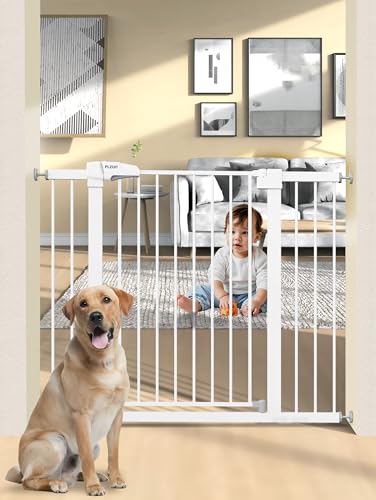 36.2" Extra Tall Baby Gate for Stairs, 29.5-46" Wide Dog Gate for Doorways, Walk Thru Auto Close Metal Child Gate for The House, Stairs and Doorways, Pet Gate Pressure Mounted Dog Gate Indoor (White) - color: White, size: 29.5-46"W x 36.2"H