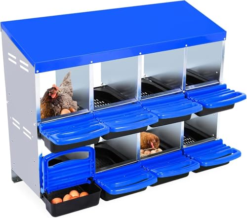 8 Hole Chicken Nesting Box, Nesting Boxes for Chickens Roll-Away Egg Collection System with Ventilation Holes Rustproof Plastic Tray & Keyhole Mounting, Chicken Laying Box for Hen & Duck - color: Blue, size: 8 holes