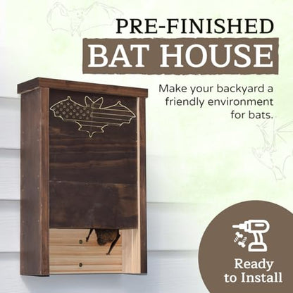 Made in USA- Brown Stained Pine Bat House, Single-Chamber Bat Box, Easy-to-Install Wooden Bat House Kit, Bat Houses for Outdoors, with Weather-Resistant Finish & Mounting Screws - Applewood Outdoor - style: Single Chamber Brown