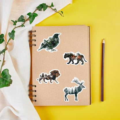 50 Pcs Nature Animal Doodle Stickers Waterproof Vinyl Decals for Water Bottle, Computer, Phone Creative Stationery Stickers Wholesale - color: Nature