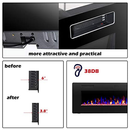 R.W.FLAME Electric Fireplace 50 inch Recessed and Wall Mounted,The Thinnest FireplaceLow Noise, Fit for 2 x 6 Stud, Remote Control with Timer,Touch Screen,Adjustable Flame Colors and Speed - size: 50"