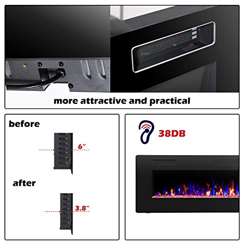 R.W.FLAME 36 inch Recessed and Wall Mounted Electric Fireplace, Ultra Thin ad Low Noise, Fit for 2 x 4 and 2 x 6 Stud, Remote Control with Timer,Touch Screen,Adjustable Flame Color and Speed - size: 36"