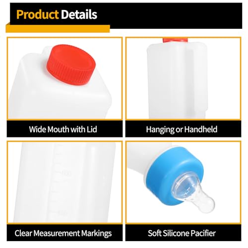 3 PCS Lamb Feeding Bottles, 27 oz Hanging & 17 oz Handheld Feeders with Silicone Pacifiers, Built-in Scale, for Goat, Lamb, Fawn, Piglet, Kitten, Puppy