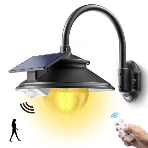 SIEDiNLAR Solar Barn Light Outdoor 3 Modes 2 Lighting, Garage Shed Light Farmhouse Gooseneck Wall Light Waterproof with Remote/Motion Sensor for Barn Garage Shed Chicken Coop Porch Black (1 Pack) - color: Black, size: 1 Pack