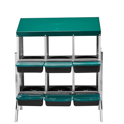 Chicken Nesting Box with 6 Compartments, Automatic Roll-Away Egg Collection, Wall Mount Hen Laying Box with Perch Removable Trays for Easy Cleaning Durable Galvanized Steel Nest Box for Backyard Green
