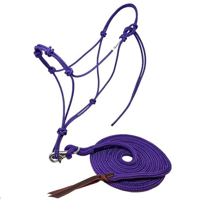 Four Knot Rope Halter and 12 Foot Lead Rope Training Set (Purple, Large) - color: Purple, size: Large