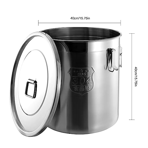 DYNAMI 12.7Gal 304 Stainless Steel Rice Storage Container,Extra Large Food Grade Canister,40-90Lbs Sealed Rice Bucket with Airtight Lid and Locking Buckle,for Rice, Flour, Grain (48L)