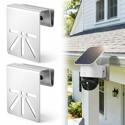 2 Pcs Standard Size Gutter Mount Stainless Steel Bracket No-Drill Anti-Rust Solar Security Camera Holder with Stainless Screws Gutter Mount for Security Camera Outdoor Use