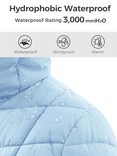 wantdo Women's Puffer Jacket Warm Padded Winter Coat Long Quilted Jacket (Available in Plus Size) - color: Light Blue, size: Small