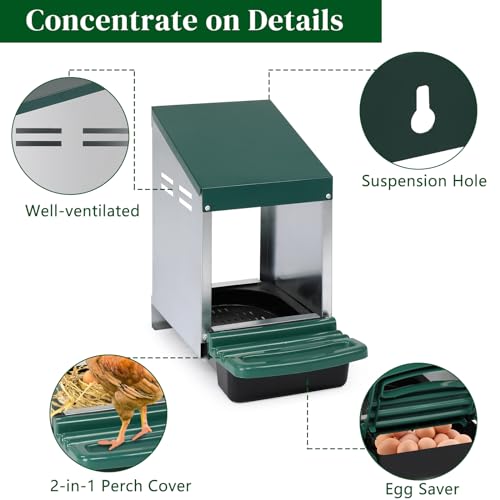 Chicken Nesting Boxes, Nesting Boxes for Chickens, Roll Out Chicken Nest Box, Metal Chicken Egg Laying Box with Swing Perch and Rollout Egg Collection for Chicken Coop - color: 1 Compartment
