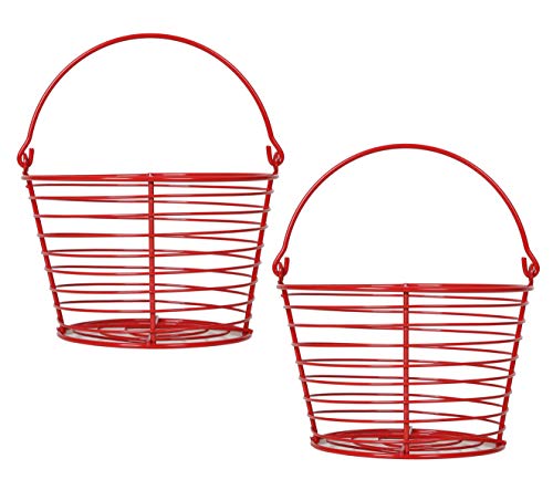 CONCORD 8" Egg Basket For Storage Collecting and Transporting Chicken and Duck Eggs. Farm Grade Wire Baskets. 2 Pack (Red) - color: Red