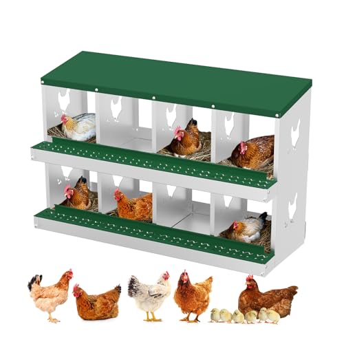 GarveeTech Nesting Boxes for Chickens, 6/8/10-Hole Galvanized Steel Chicken Nesting Boxes for Laying Eggs with Egg Rollaway System to Protect Eggs, Easy Egg Collection, for Chicken Coop Backyard Farm - color: green, size: 8 Compartments