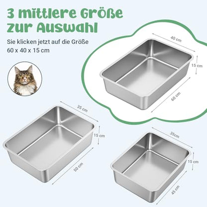 WENBOKMIN Stainless Steel Cat Litter Box, 6in Cat Litter Pan for Large Cats and Rabbits, Extra Large Metal Litter Box High Sides Odor Control Anti-Corrosion Nonstick - size: 24" L x 16" W x 6" H