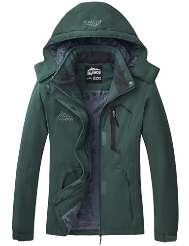 ELLSWOS Womens Winter Coats Waterproof Ski Jacket Warm Snow Jackets Windproof Windbreaker Hooded Raincoat - color: Olive Green, size: XX-Large
