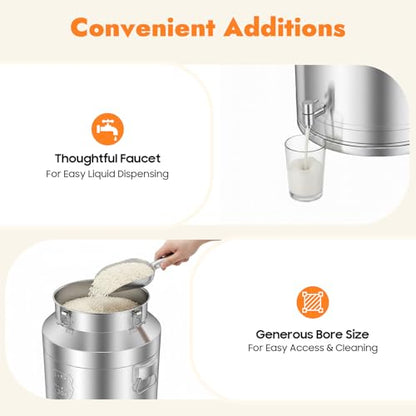 Milk Can, 20 Gallon (76L) 304 Stainless Steel Sealed Bucket with Spigot and Lid - Large Food & Beverage Dispenser Container for Water, Wine, Oil, Tea, and Dry Goods (76L) - size: 76L