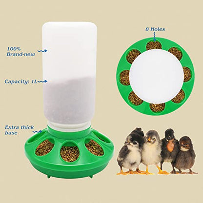 2-in-1 Chick Starter Set, 0.3Gal Chick Feeder and Waterer Kit for Baby Chicken Duck Brooder Duck Feeder Quail Feeder Chicken Feeder and Waterer Set - color: Green