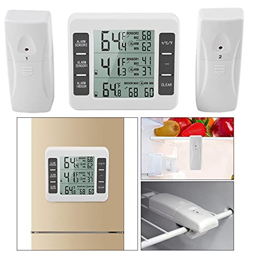 Digital Indoor Outdoor Temperature Monitor with LCD Display, Refrigerator Thermometer, Min Max Record, Alarm Function