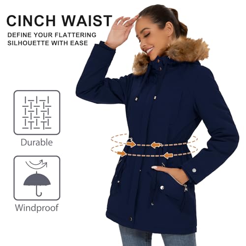 ANOTHER CHOICE Women's Hooded Winter Coat Waterproof Parka Jacket Warm Sherpa FLeece Lined Winter Parka Coat - color: Navy-new, size: Large