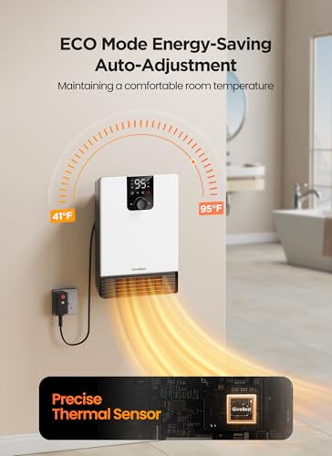 GiveBest Smart Wall Heater, 1500W Fast Heating Electric Space Heater for Indoor Use, 3 Heating Modes, Adjustable Thermostat, 24H Timer, Easy Mounted for Bedroom, Office, Home, White - color: White