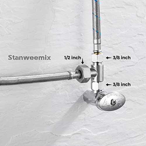 3/8 x 1/2 Adapter T Connector, ADD-A-Tee Adapter 3 Way Valve 3/8 Tee Compression, Stainless Steel Splitting Water Supply T Pipe Fitting for Bidet Hose, Angle Stop Valve T Connector