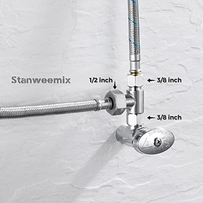 3/8 x 1/2 Adapter T Connector, ADD-A-Tee Adapter 3 Way Valve 3/8 Tee Compression, Stainless Steel Splitting Water Supply T Pipe Fitting for Bidet Hose, Angle Stop Valve T Connector
