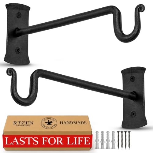 RTZEN Plant Hangers Outdoor or Indoor - Wrought Iron Metal Hanger Indoor Hook - Heavy Duty Wall Bracket Hooks for Hanging Plants Baskets Lanterns Bird Feeders - 2 Pack (Black Shepherds Hooks 7.5") - size: 7.5 Inch, style: Shepherds Hooks