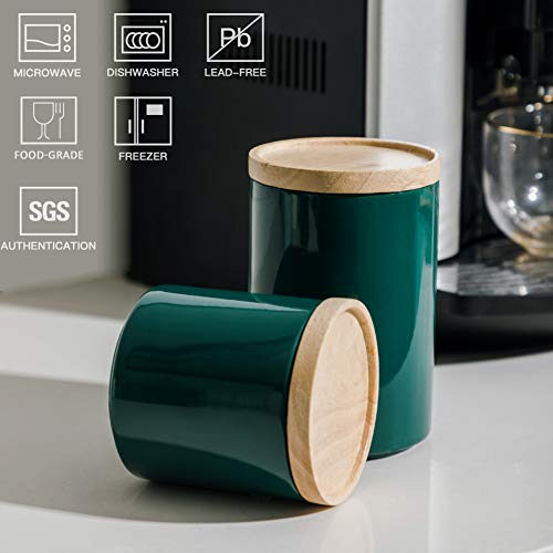 Sweejar Kitchen Canisters Ceramic Food Storage Jar, Stackable Containers with Airtight Seal Wooden Lid for Serving Ground Coffee, Tea, Sugar, Salt and More - 16 Fl Oz (Jade) - color: Jade, style: 16 Fl Oz (4.1"x4.4")