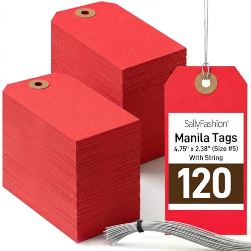 SallyFashion 120 Pack Red Safety Tags with Wire, 4-3/4" x 2-3/8" (Size #5), Heavy-Duty Cardstock Hang Labels for Lockout Tagout, Danger Warnings & Inventory Control - color: Red