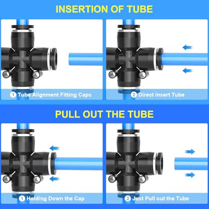 TAILONZ PNEUMATIC 4 Way 1/4 Inch OD Straight Push Fittings Plastic Quick Release Connectors Air Line Fittings PZA-1/4 (Pack of 5) - color: Black-4 Way, size: 1/4''OD 5PCS