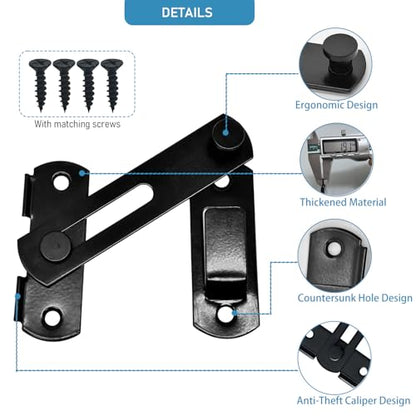 2 Set 4" Gate Latches Safety Door Lock for Barn Door, Stainless Steel Farm Flip Gate Latch,Black - size: Black - 4"