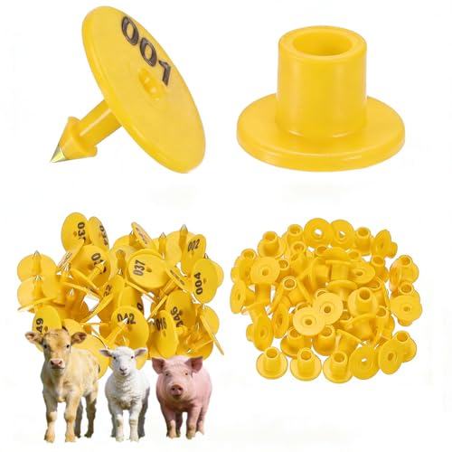 100 Pieces of Round Ear Tags, Livestock Ear Tags for Sheep, Cattle, Calves and Pigs, Numbered 001-1000, Animal Identification Ear Tags Yellow 401-500 - color: Yellow, size: 401-500