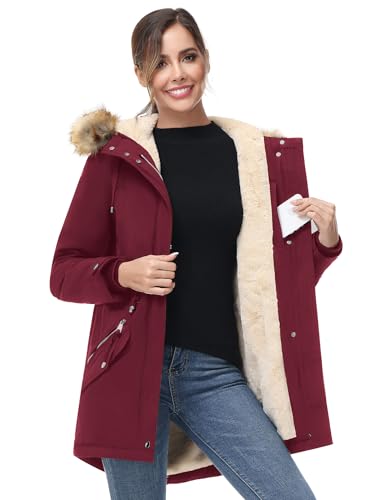 ANOTHER CHOICE Women's Hooded Winter Coat Waterproof Parka Jacket Warm Sherpa FLeece Lined Winter Parka Coat - color: Wine, size: XX-Large