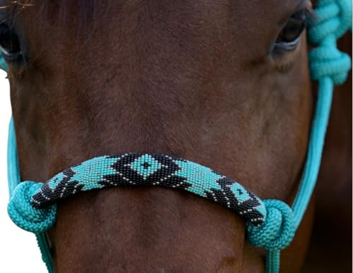 Professional's Choice Beaded Rope Halter | Intricate Beadwork on the Noseband | 7 Foot Matching Lead - color: Aqua
