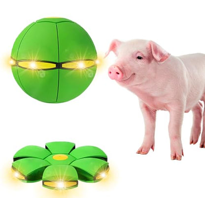 Pig Toy - Toy for Pigs, Interactive Pig Flying Saucer Disc Ball Toys with 6 Lights for Mini Pigs, Enrichment Play for Pet Pigs Supplies Enjoyment and Fun-Green - color: Green