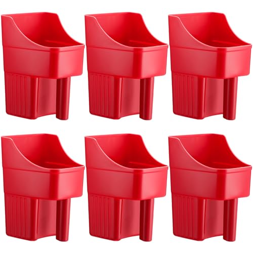 Baderke 6 Pcs Plastic Feed Scoop Enclosed Feed Scoop with Measure Marks Heavy Duty Durable Stackable for Horse Goat Ranchers Livestock Homesteaders Feeding Supplies (Red) - color: Red