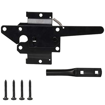 JIAHOO Post Mount Gate Latch for Wooden Fence - Heavy Duty Self Locking Gate Latch Hardware for Pool/Garden Gate Safety Latch, Automatic Fingertip Release Latches for Vinyl/Wood Fence, Black Finish