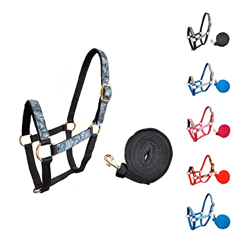Tahoe Tack Patterned Nylon Mini Horse Halters with Padded Noseband and Matching 7’ Soft Grip Lead Rope - 6 Month Warranty - color: Paisley, size: Mini Horse A (Under 34")
