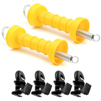 Electric Fence Spring Gate Handle Set with Insulators and Anchor, Yellow (MB2Pcs+4B) - style: MB2Pcs+4B