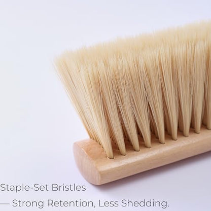 Foxtail (Fox Tail) Bench Brush for Construction Cleanup and Tile Finishing - Heavy-Duty Wooden Handle, Wide Sweep, Hang Loop, 14-Inch, Also for Woodworking and Retail Counters