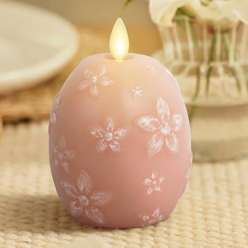 Luminara Flameless Candle Crystal Beads Glitter Sphere, Unscented Real Wax LED Candle, Timer, Holiday Decoration Centerpiece (Dusky Rose Floral) - color: Dusky Rose Floral